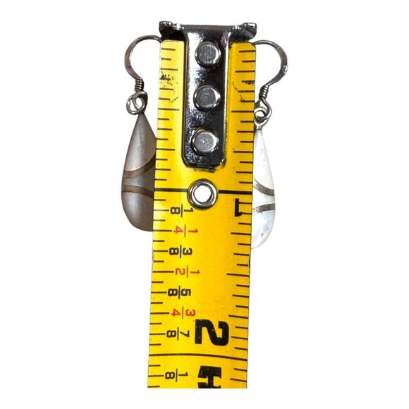 Vintage Sterling Silver 925 Teardrop Dangle Earrings Mother Of Pearl Inlay - Picture 3 of 7